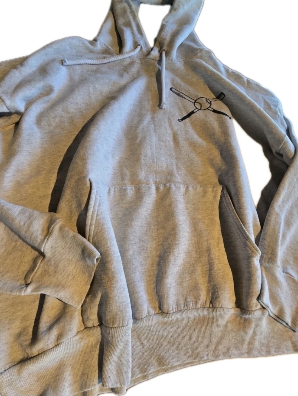 Hanes Baseball Hoodie Life’s a Pitch 17 Graphic Gray Pullover Women’s Sz Large